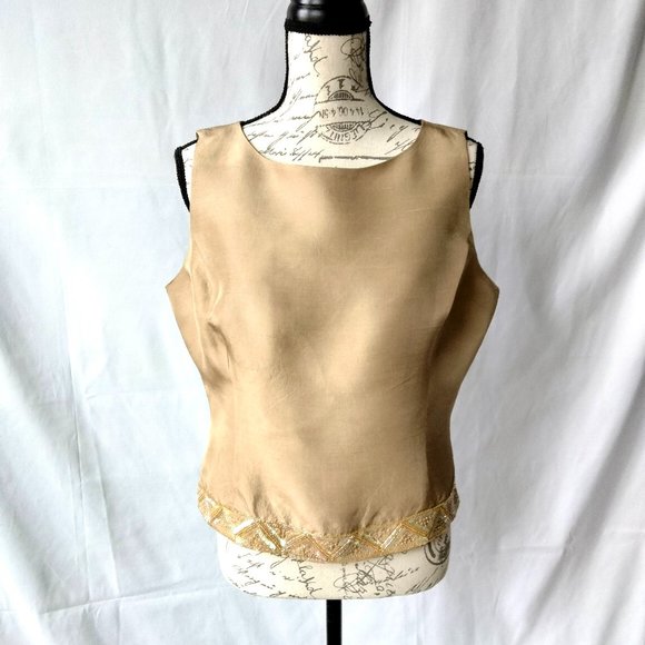 ICE Gold Silk Satin Sleeveless Top – Side-Zip with Sequin Hem Detail - LARGE - Picture 3 of 9